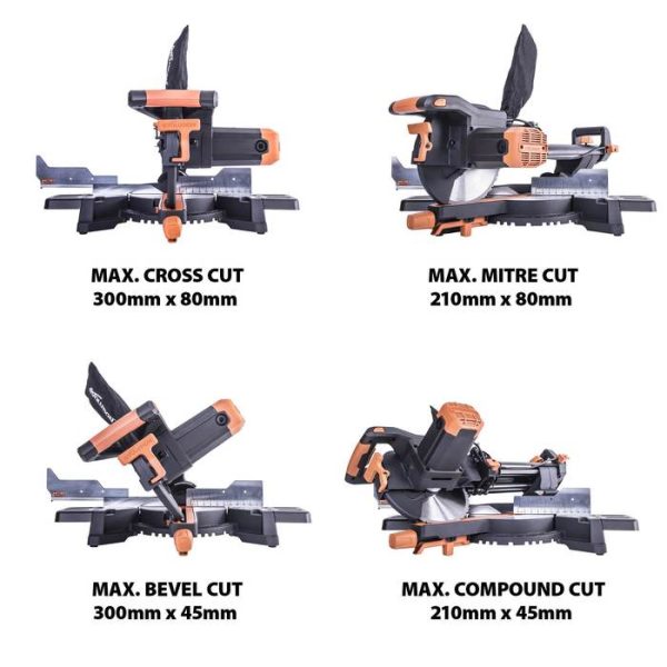 Evolution R255SMS+ glijdende verstek/afkortzaag metaal/alu/hout 255mm - Afbeelding 3