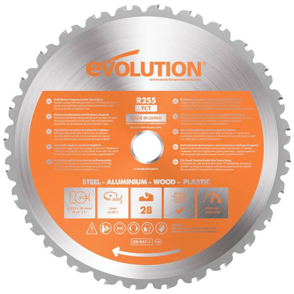 Zaagblad Evolution 255mm multipurpose metaal/alu/hout