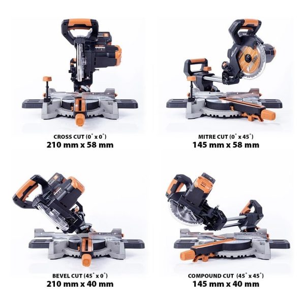 Evolution R255SMS-DB-LI glijdende verstek/afkortzaag 255mm incl 2 x 5Ah accu's | R255SMS-DB-LI - Afbeelding 5