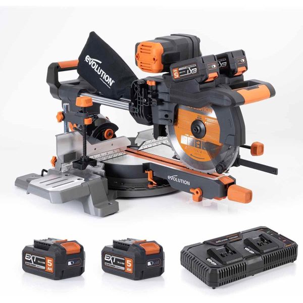 Evolution R255SMS-DB-LI glijdende verstek/afkortzaag 255mm incl 2 x 5Ah accu's | R255SMS-DB-LI